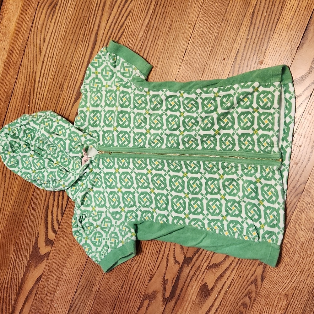 Vintage Juicy Couture  Green Print Short Sleeve Hoodie Terry Cloth XS-S